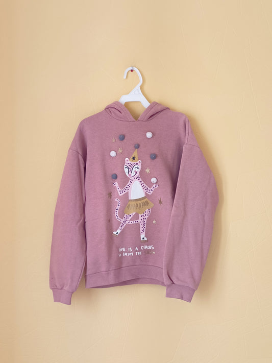 Sweat à capuche Kiabi vieux rose avec impression Taille 12 Ans