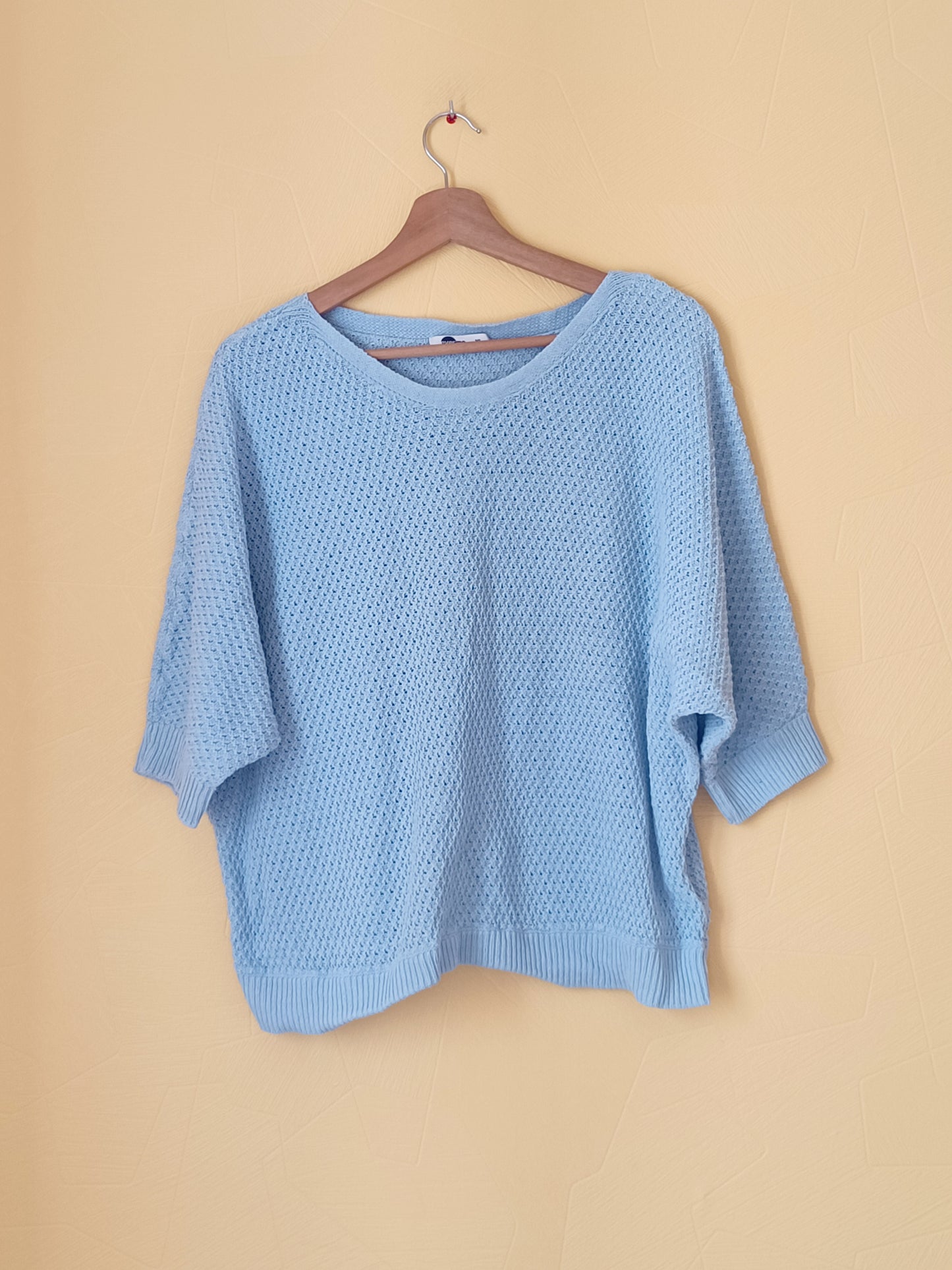 Pull manches courtes mailles ajourées Ever Me bleu clair Taille XL