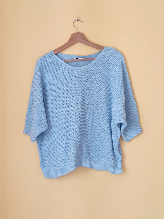 Pull manches courtes mailles ajourées Ever Me bleu clair Taille XL