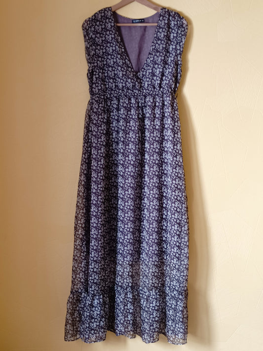 Robe longue manches courtes Sheilay marron fleurie Taille M