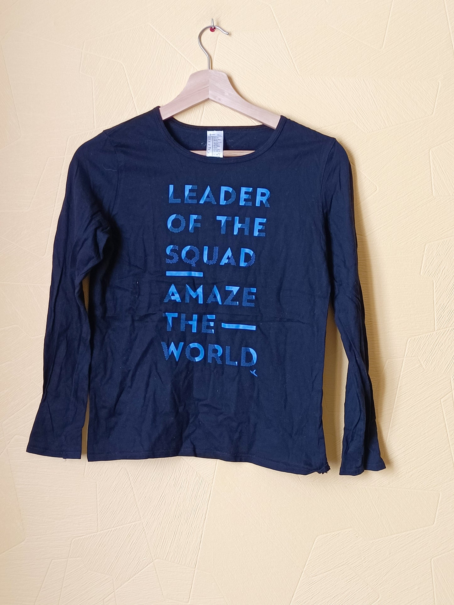 T-shirt manches longues Domyos noir avec impression Taille 12/13 Ans