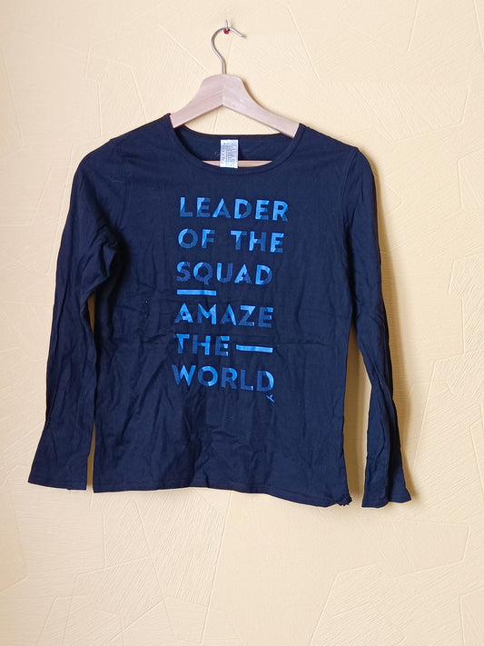 T-shirt manches longues Domyos noir avec impression Taille 12/13 Ans