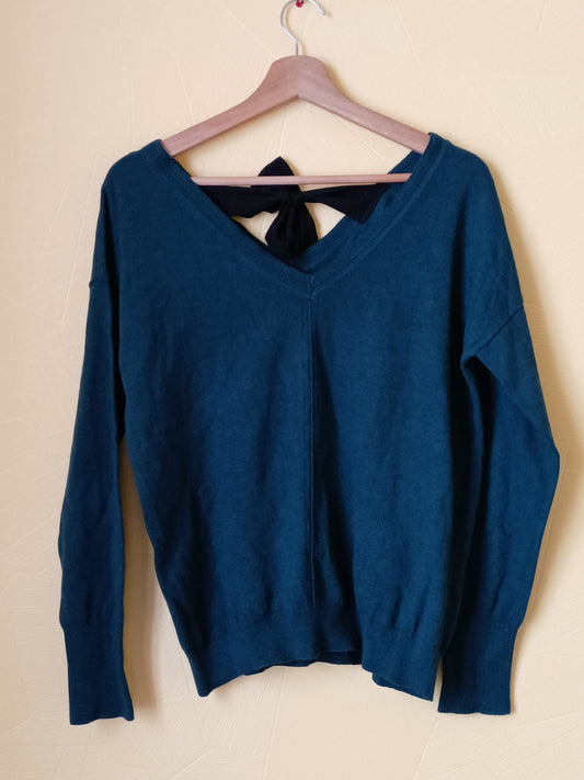 Pull fin Promod vert émeraude avec nœud dans le dos Taille L