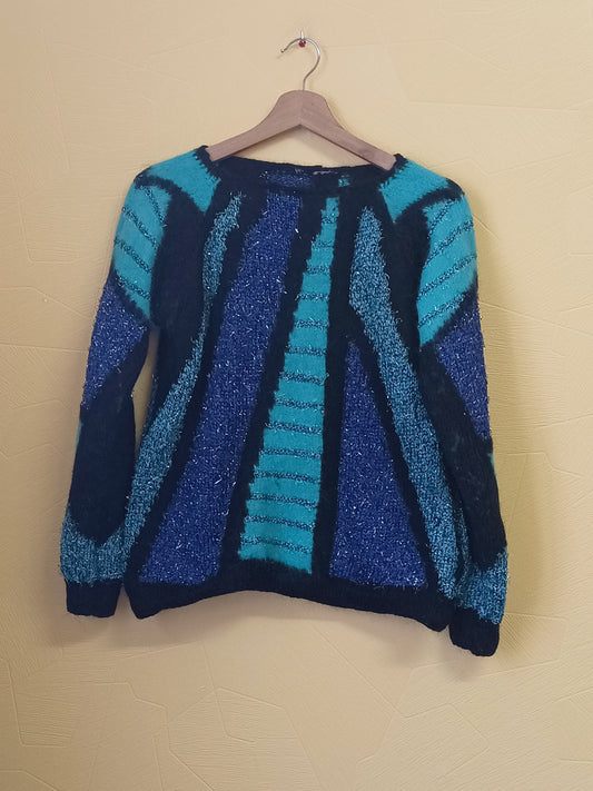 Pull fantaisie noir, vert et bleu Taille L