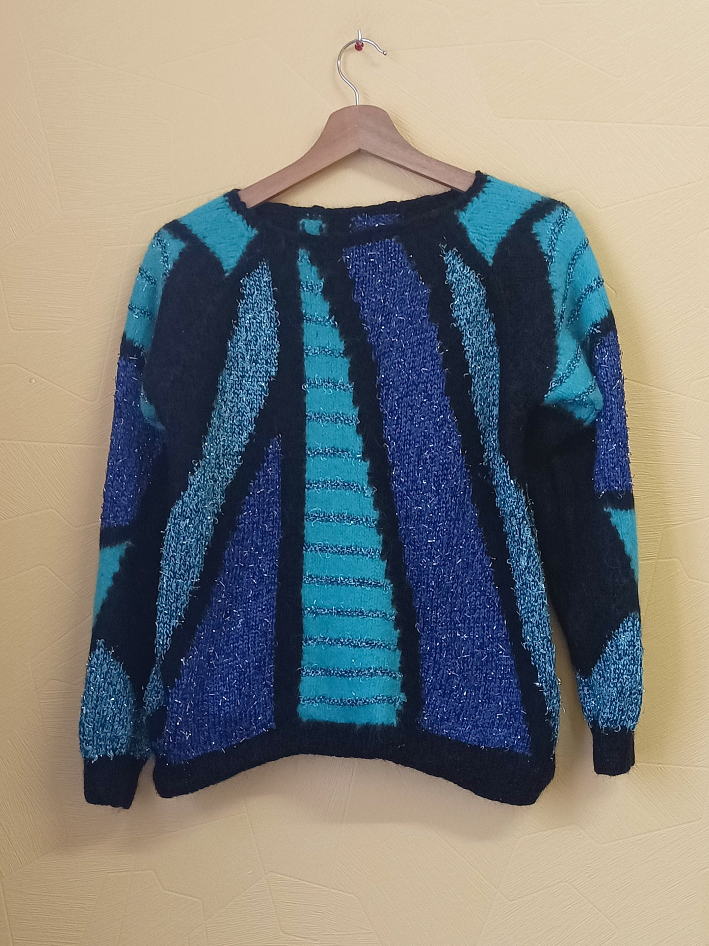 Pull fantaisie noir, vert et bleu Taille L
