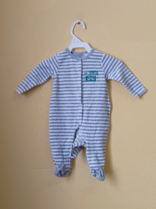 Pyjama velours Prémaman rayé gris et blanc Taille 3 Mois