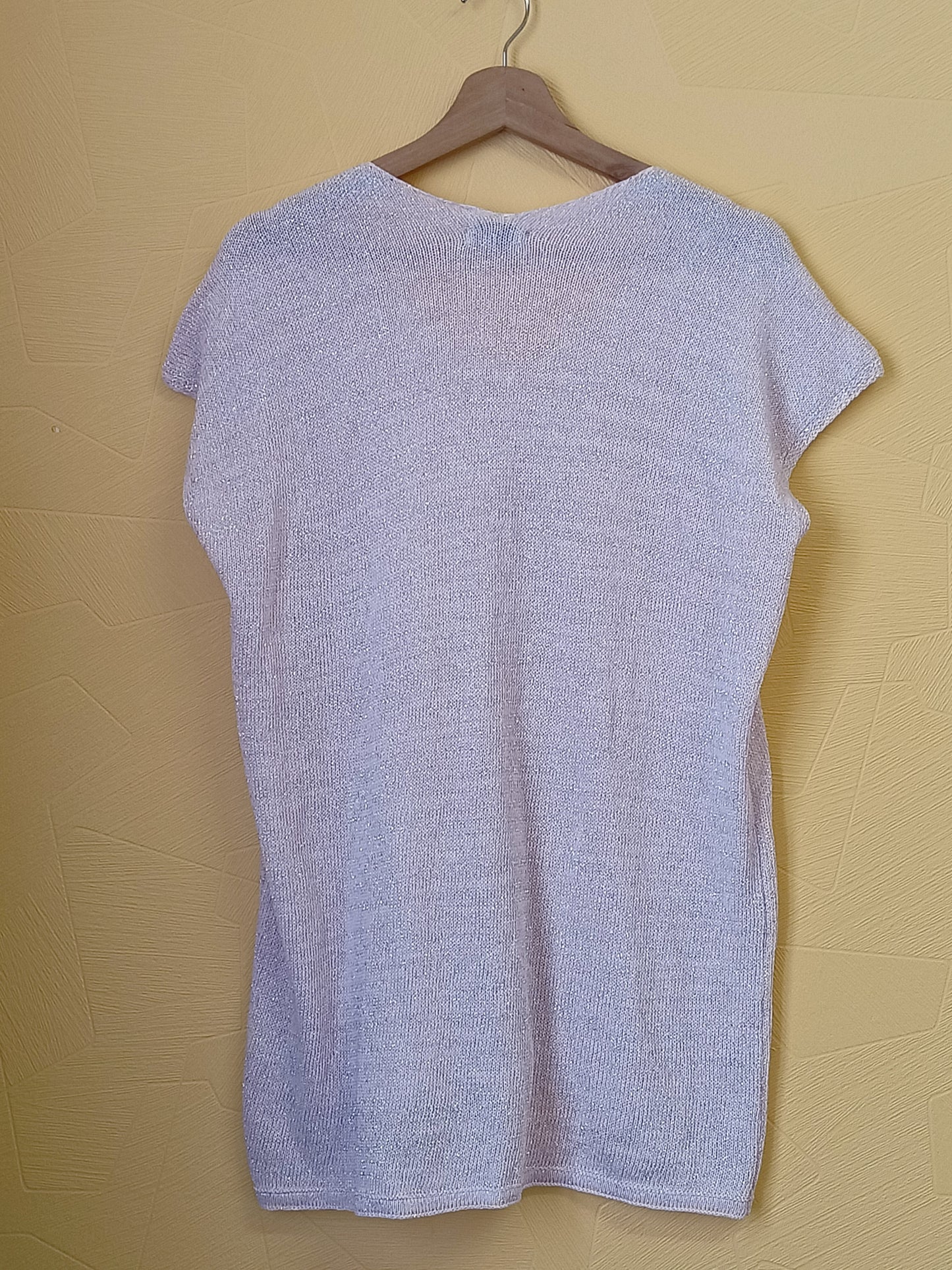 Pull fin manches courtes Kalaïs rose avec fils argentés Taille L