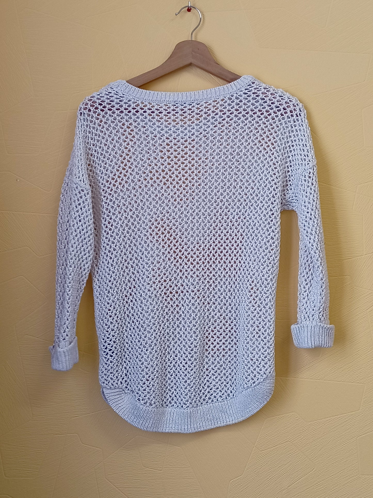 Pull mailles ajourées Bréal blanc avec fils dorés manches 3/4 Taille L
