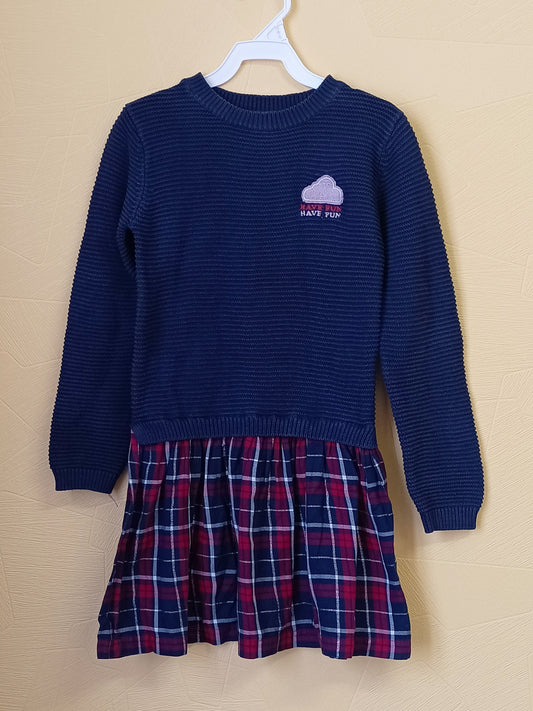 Robe pull manches longues Vertbaudet bleue marine et à carreaux Taille 9 Ans