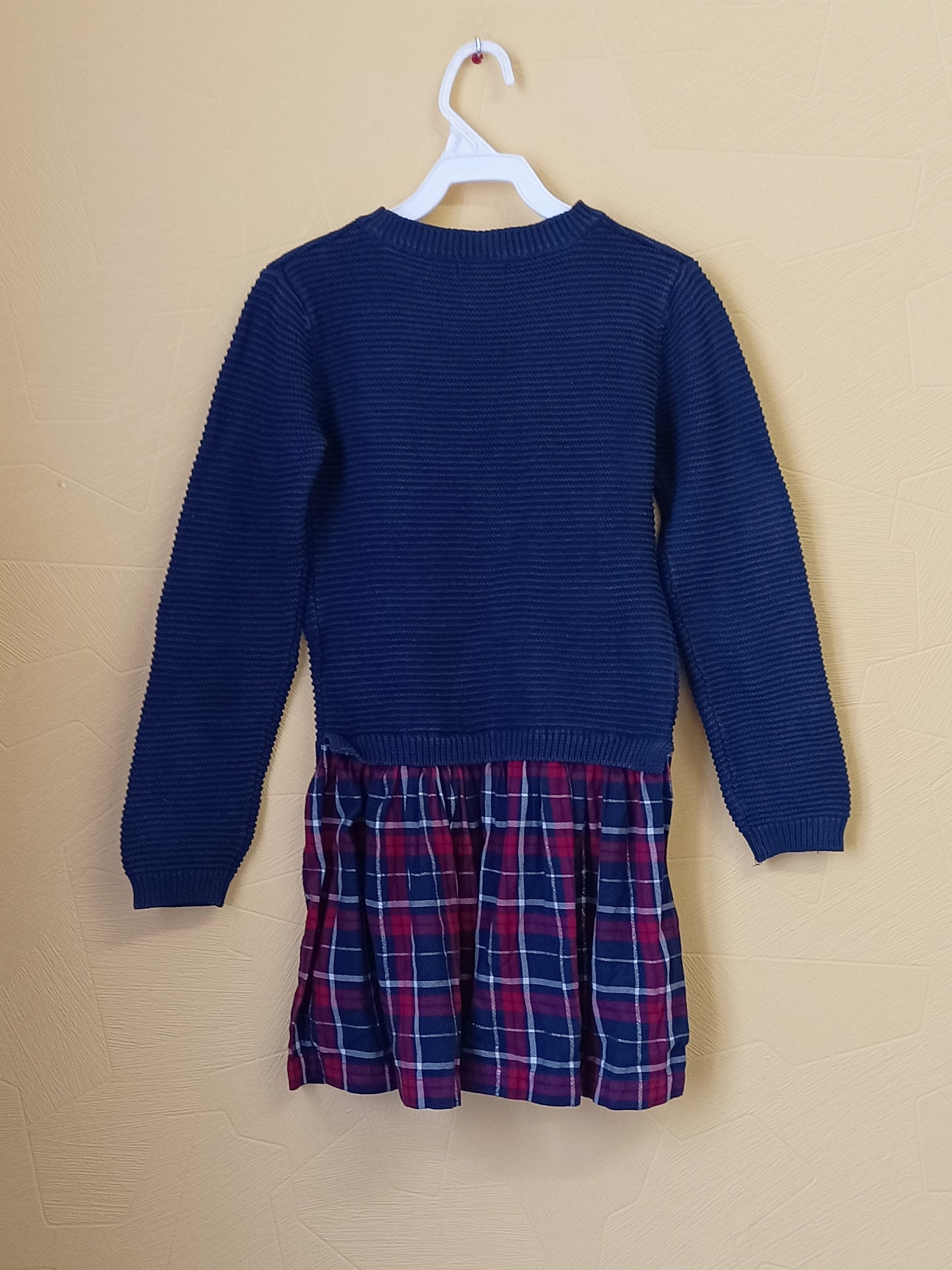 Robe pull manches longues Vertbaudet bleue marine et à carreaux Taille 9 Ans