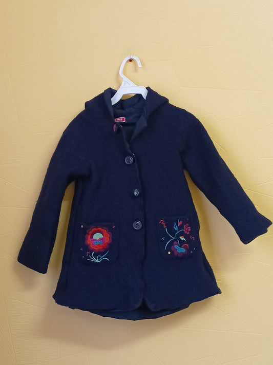 Manteau à capuche DPAM bleu marine avec fleurs brodées Taille 5 Ans