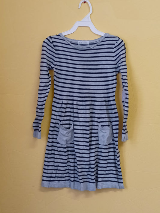 Robe pull manches longues H&M rayée grise et noire Taille 6/8 Ans