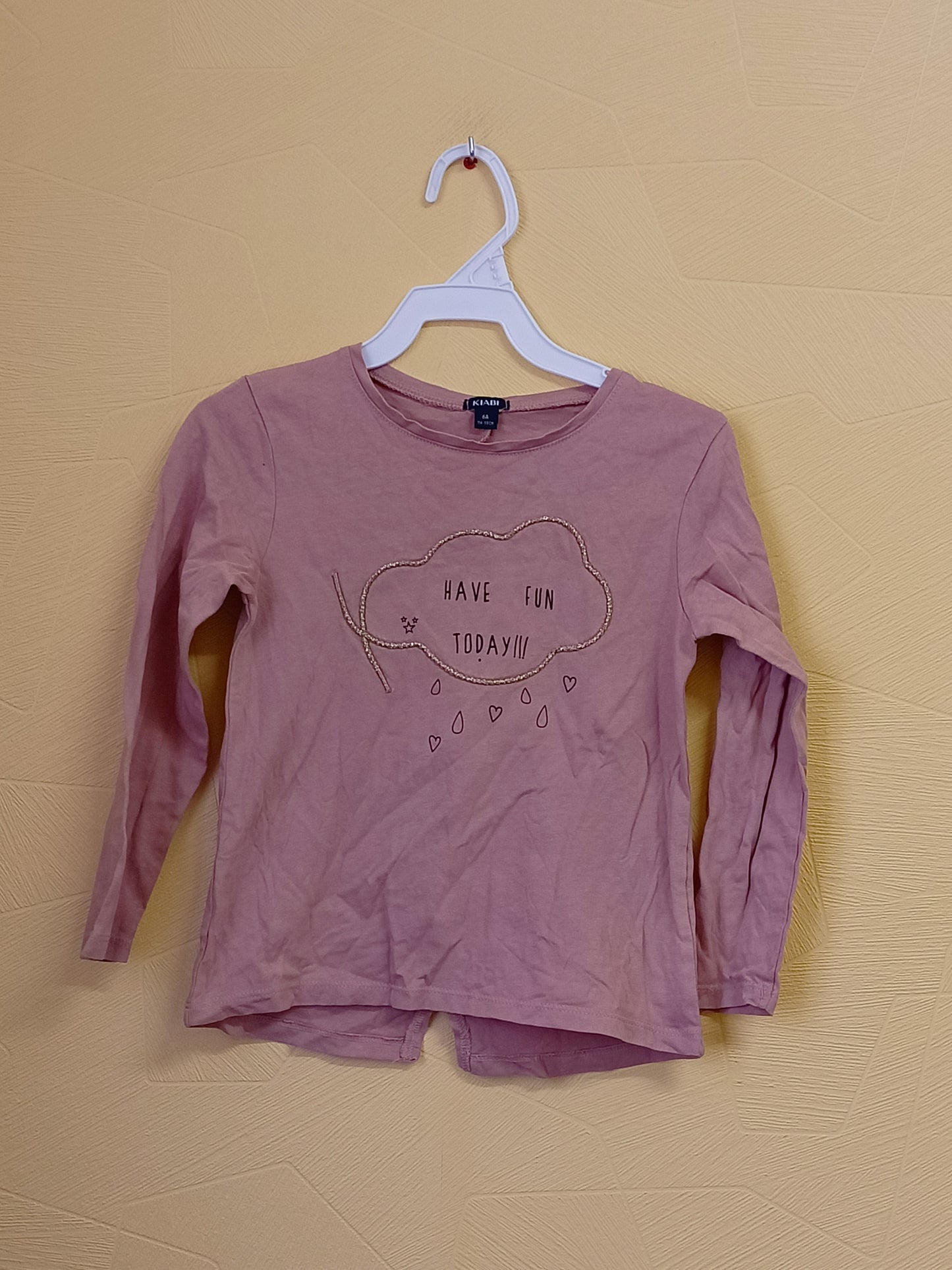 T-shirt manches longues Kiabi rose poudré avec impression Taille 6 Ans