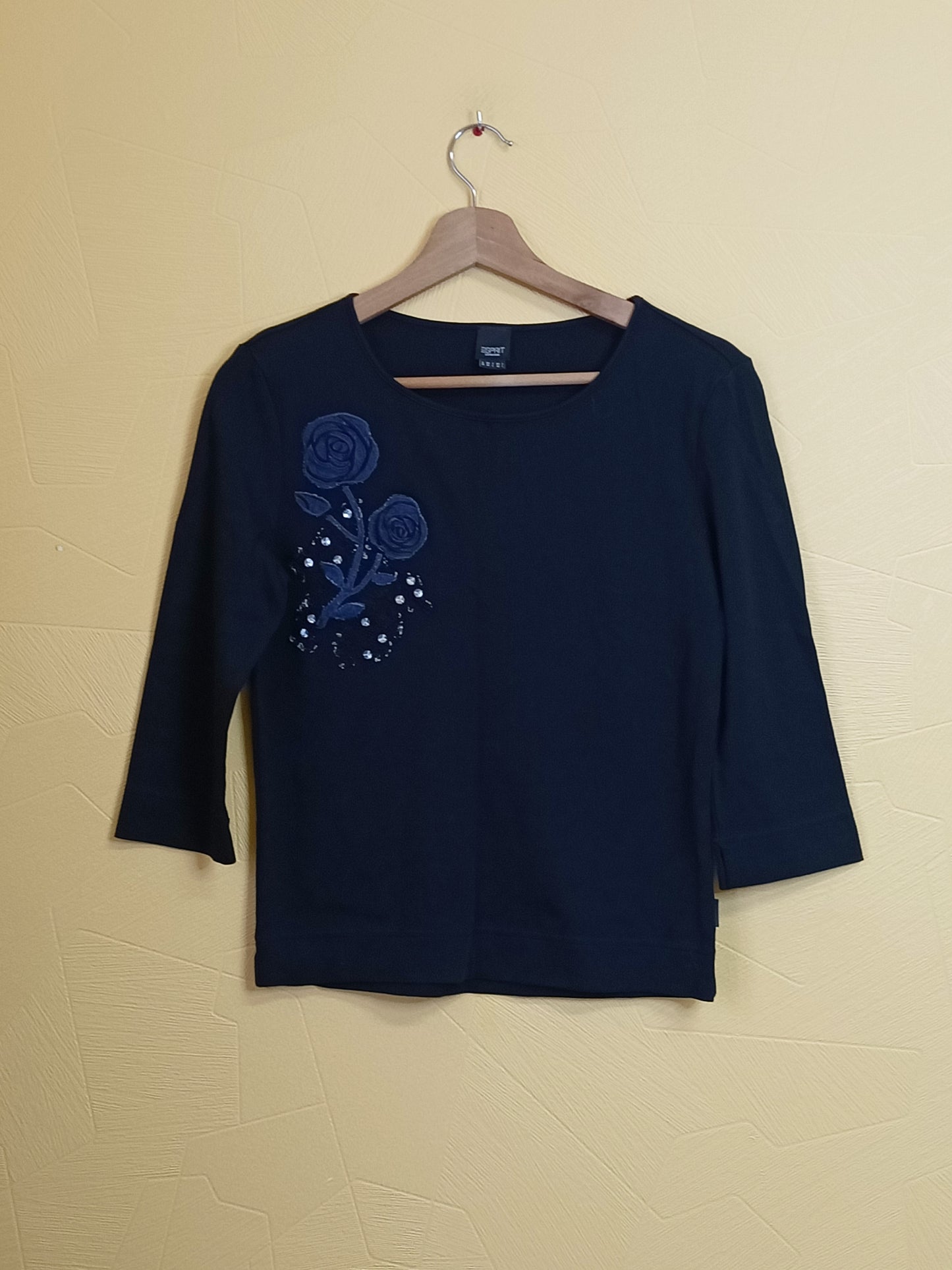 T-shirt manches 3/4 Esprit noir avec broderie Taille L