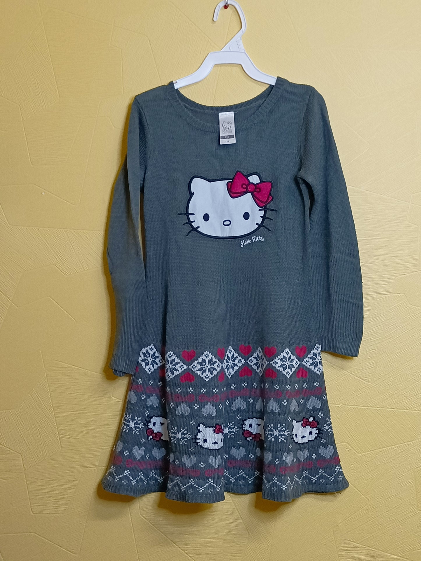 Robe pull manches longues Hello Kitty gris avec broderie Taille 8 Ans