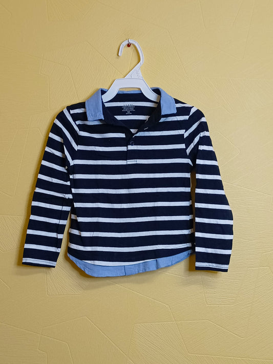 Polo manches longues Kiabi rayé bleu marine et blanc Taille 5 Ans