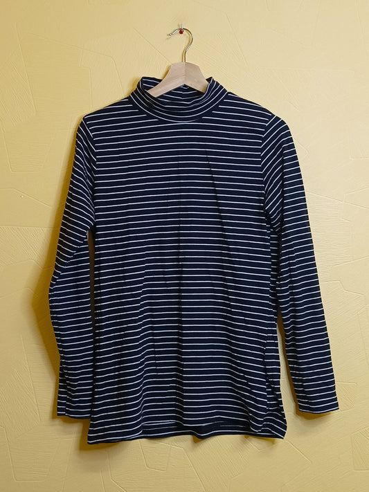 T-shirt manches longues avec col noir rayé blanc Taille XXL