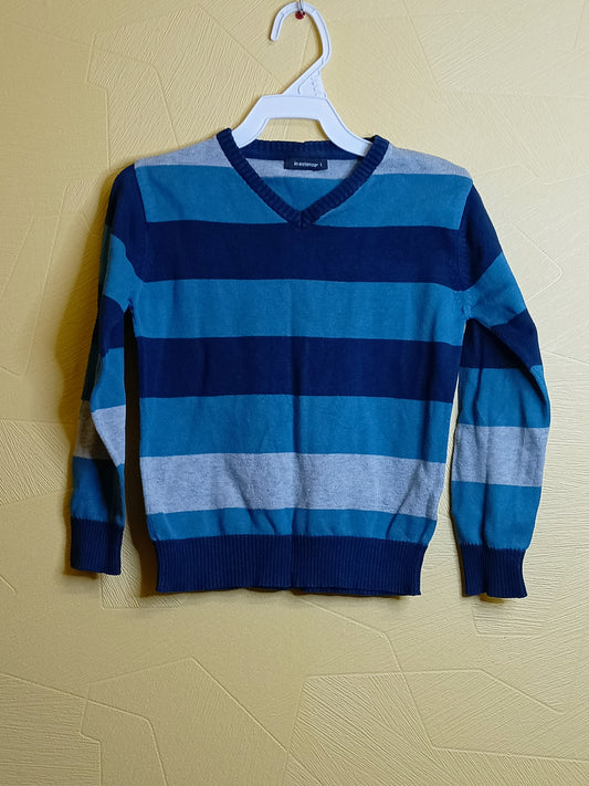 Pull fin In Extenso rayé bleu et gris Taille 6 Ans