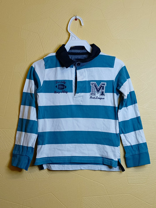 Polo manches longues In Extenso rayé blanc et bleu Taille 6 Ans