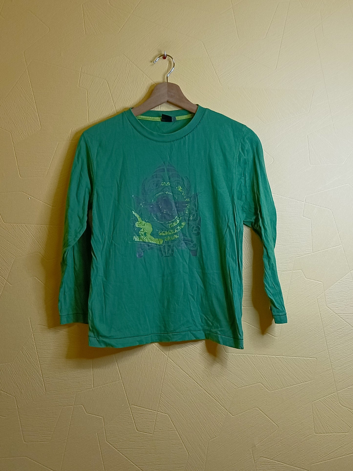 T-shirt manches longues Bilook vert avec impression Taille 10 Ans
