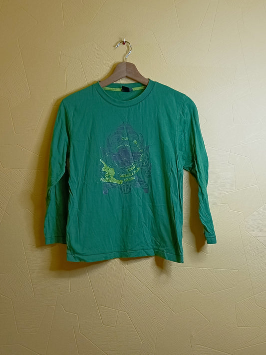 T-shirt manches longues Bilook vert avec impression Taille 10 Ans