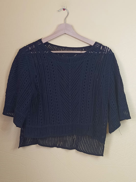 Pull mailles ajourées manches courtes noir Taille M