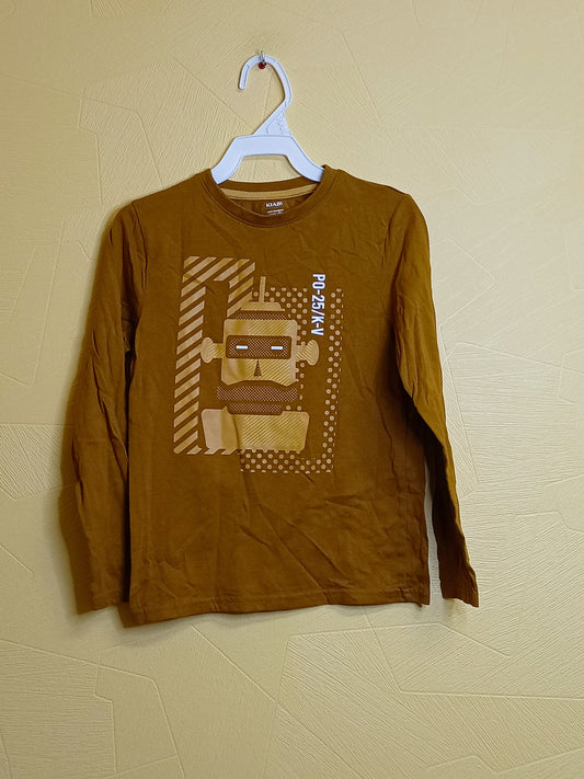 T-shirt manches longues Kiabi moutarde avec impression Taille 8 Ans