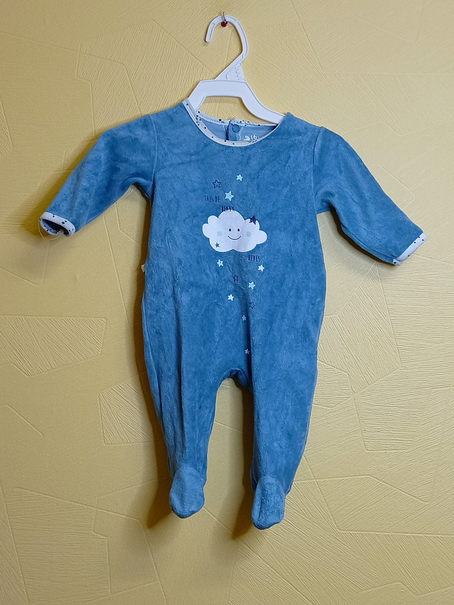 Pyjama velours bleu avec impression Taille 6 Mois