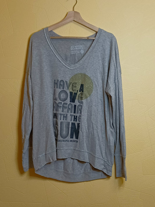 Pull fin Au Soleil de St Tropez beige avec impression Taille XXL