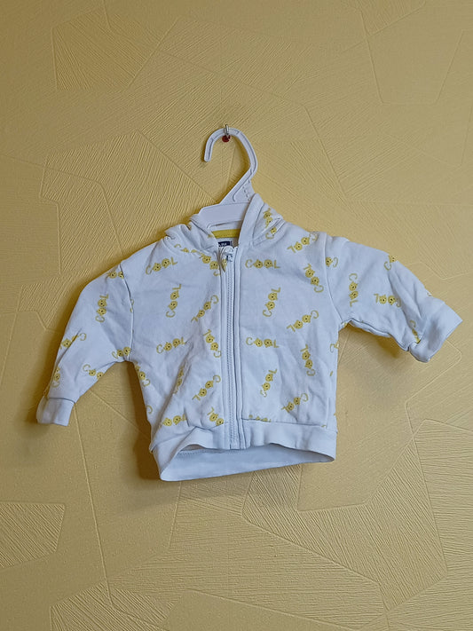 Sweat zippé à capuche Kiabi blanc avec impression Taille 3 Mois