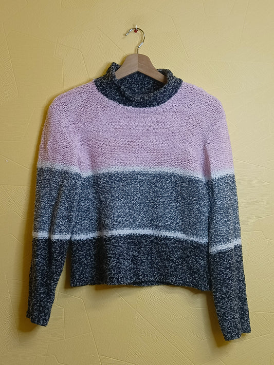 Pull en mailles rose, gris et blanc Taille 12 Ans