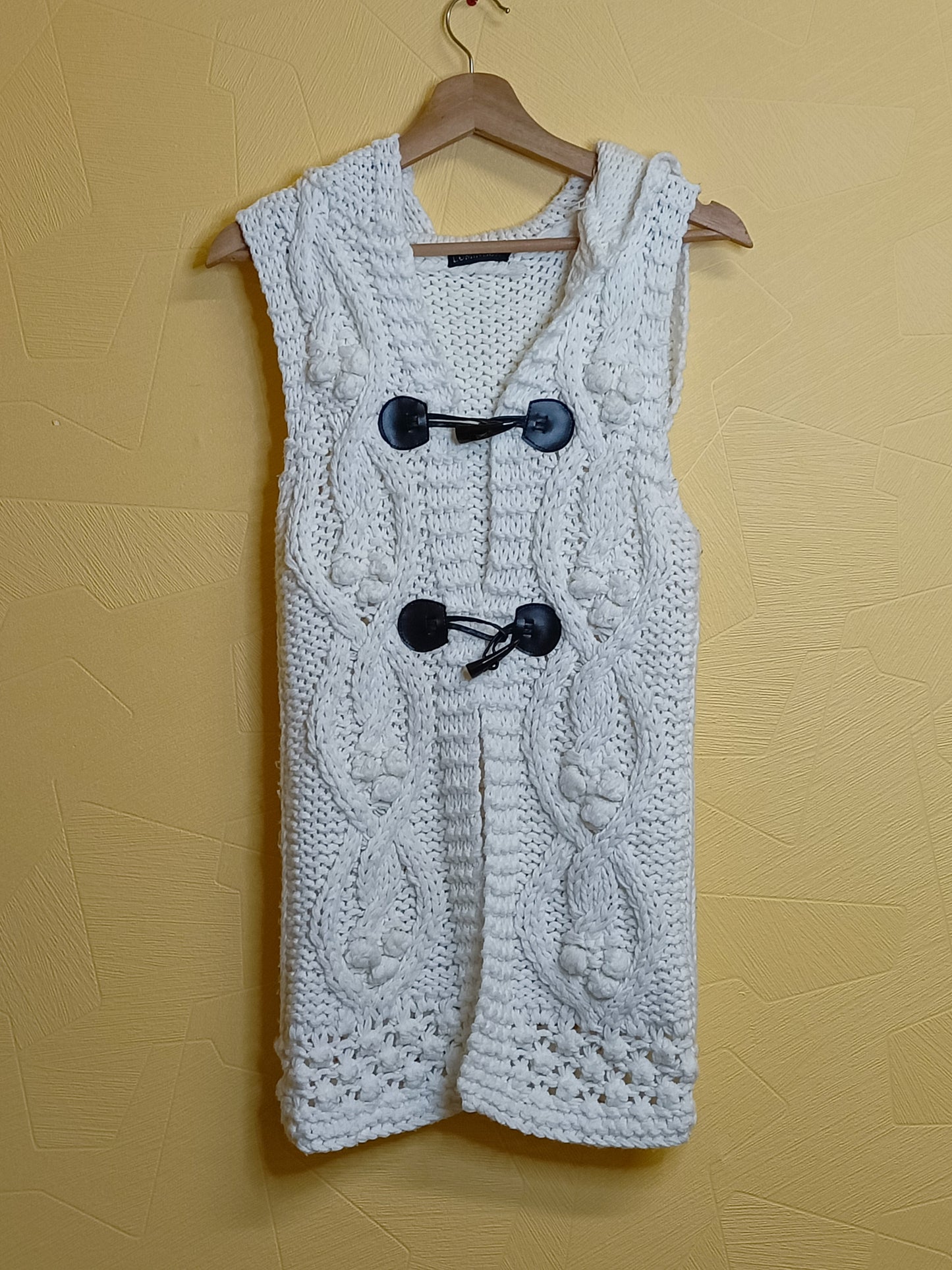 Gilet grosses mailles sans manche avec capuche Lumineux blanc cassé Taille S/M