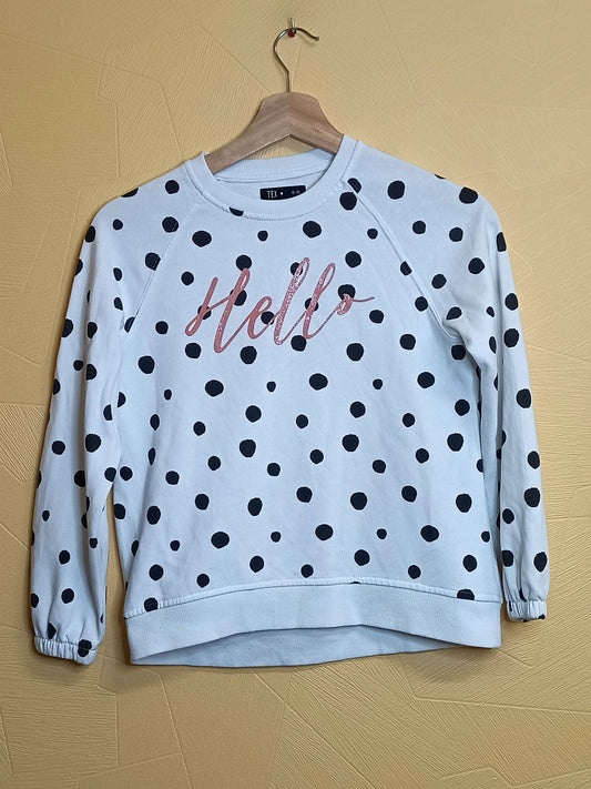 Sweat Tex blanc à pois avec impression Taille 9/10 Ans