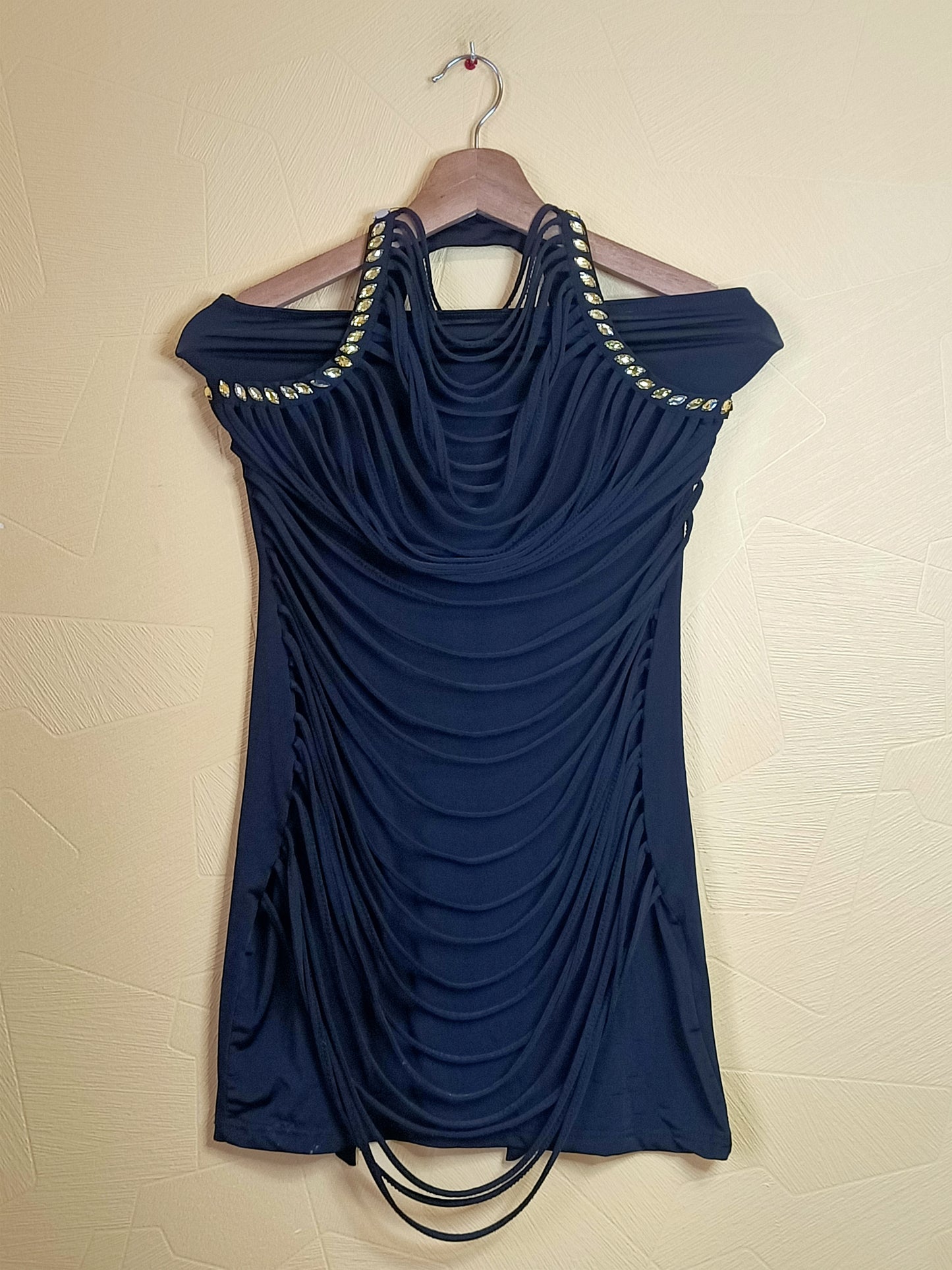 Robe de soirée dos nu Tentation noire avec strass Taille S/M