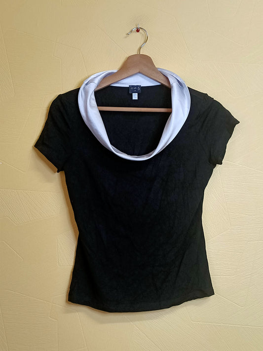 T-shirt 1.2.3. noir avec col satiné blanc Taille 34/36