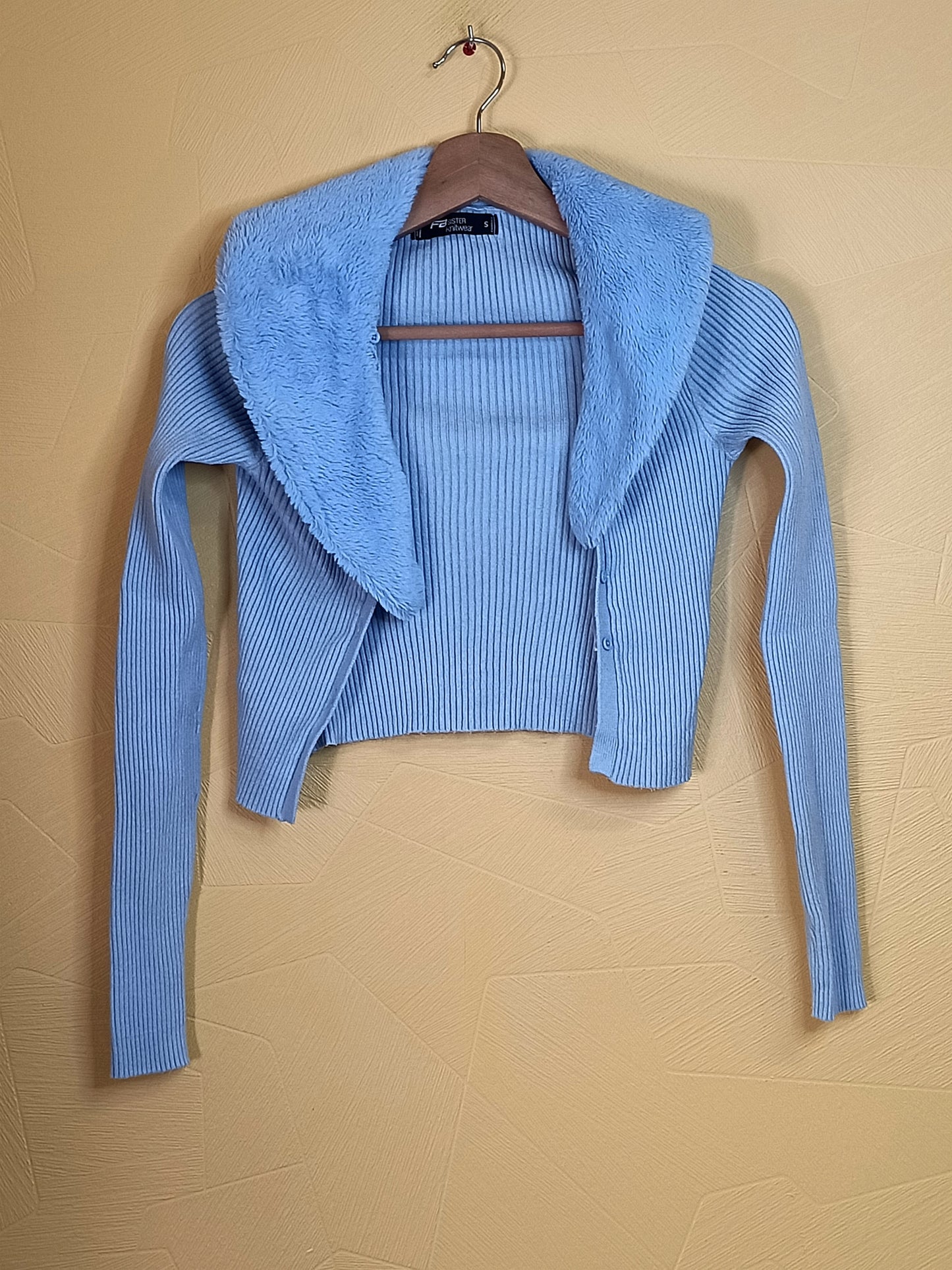 Gilet court FB Sister avec col fausse fourrure amovible bleu clair Taille S