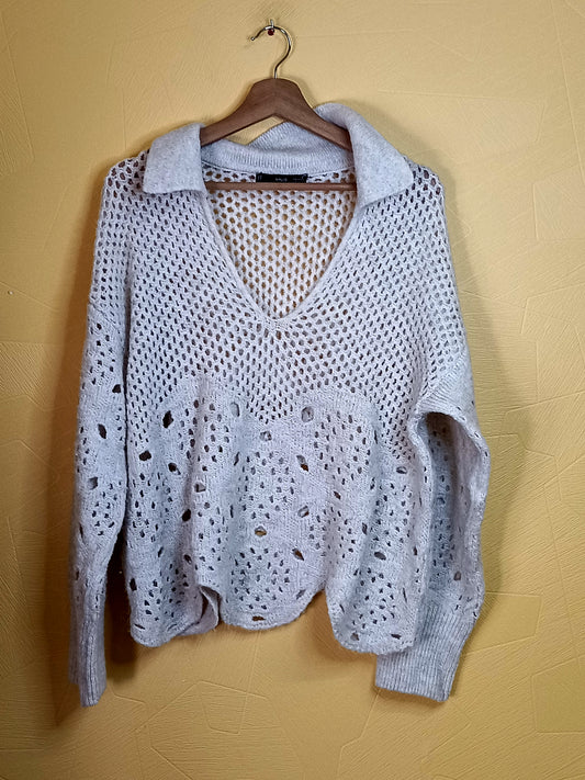 Pull mailles ajourées avec col Mango beige Taille L