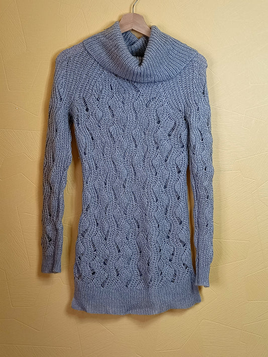 Pull long mailles ajourées avec col Woman gris Taille M