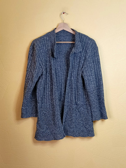 Gilet manches 3/4 gris chiné avec mailles ajourées Taille L