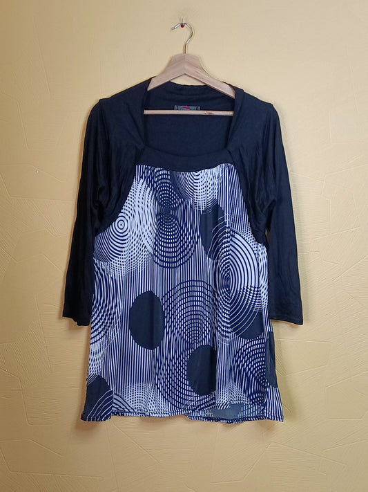 Tunique Carnaby manches 3/4 noire et blanche à motifs Taille XL