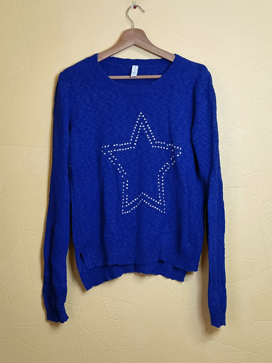 Pull fin Kiabi bleu électrique avec strass Taille S