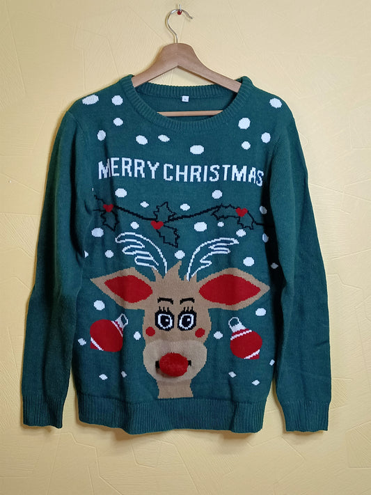 Pull de Noël vert avec motif renne Taille L