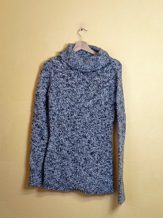 Pull long en maille avec col Phildar beige chiné Taille S