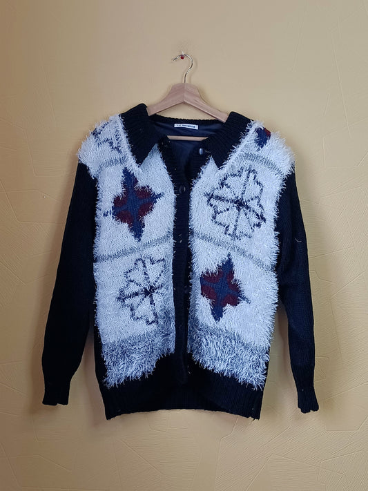 Gilet fantaisie Sangang motifs Noël noir et blanc Taille XL/XXL