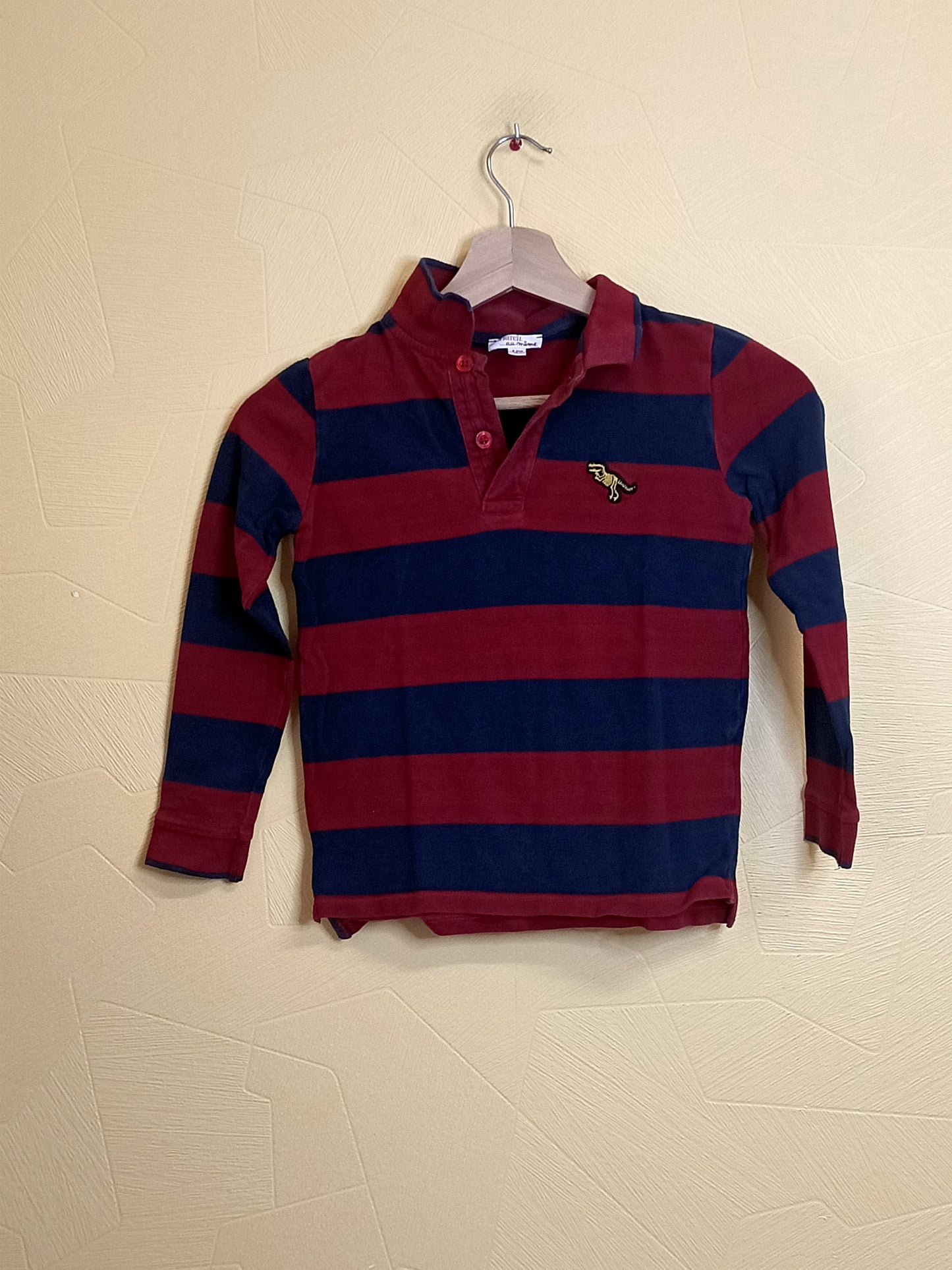 Polo manches longues DPAM rayé rouge et bleu marine Taille 8 Ans