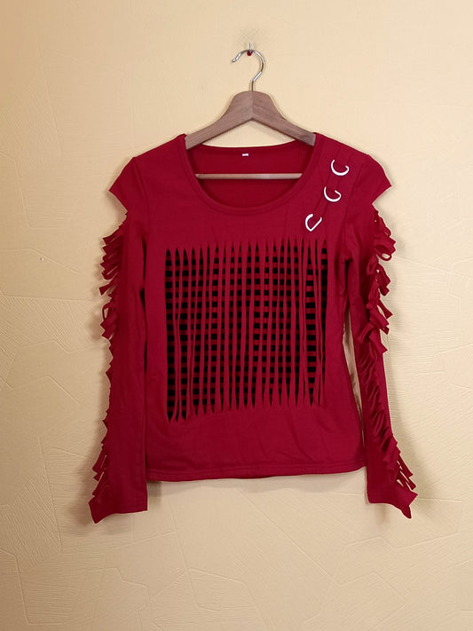 T-shirt manches longues fantaisie rouge Taille M