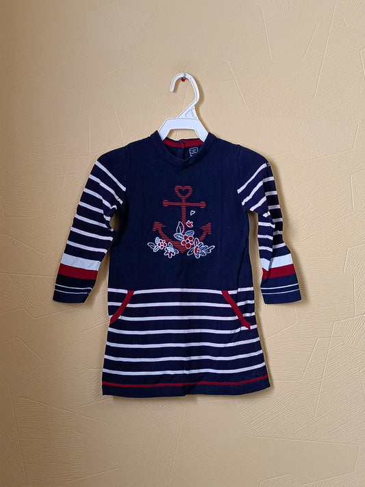 Robe pull manches longues Terre de Marins rayée et bleue marine Taille 4 Ans