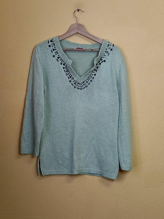 Pull Carnaby vert anis avec strass Taille L