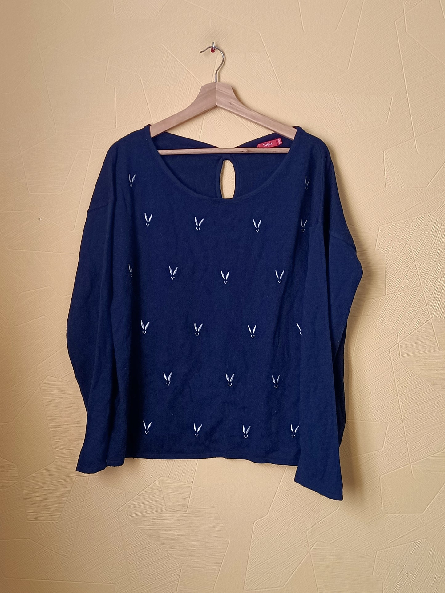 Pull fin Tissaia bleu marine avec motifs brodés Taille 46/48