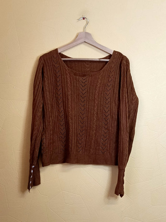 Pull court ajouré marron Shein Taille L